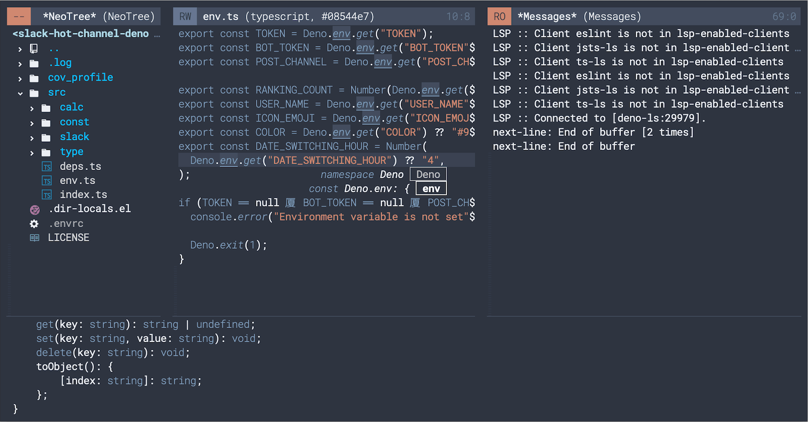 deno-lsが起動したEmacs