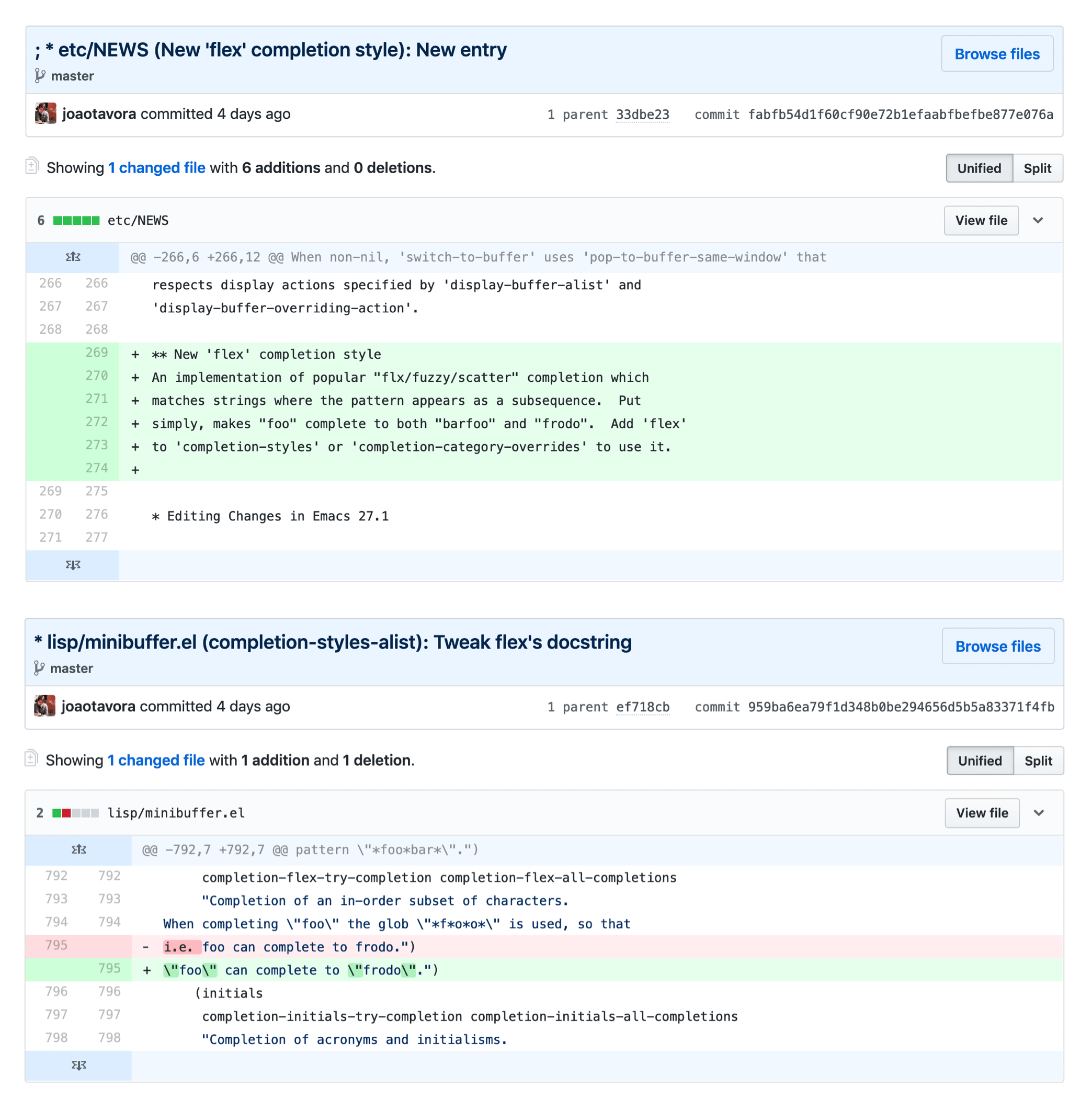 ドキュメントに対する2つのコミット