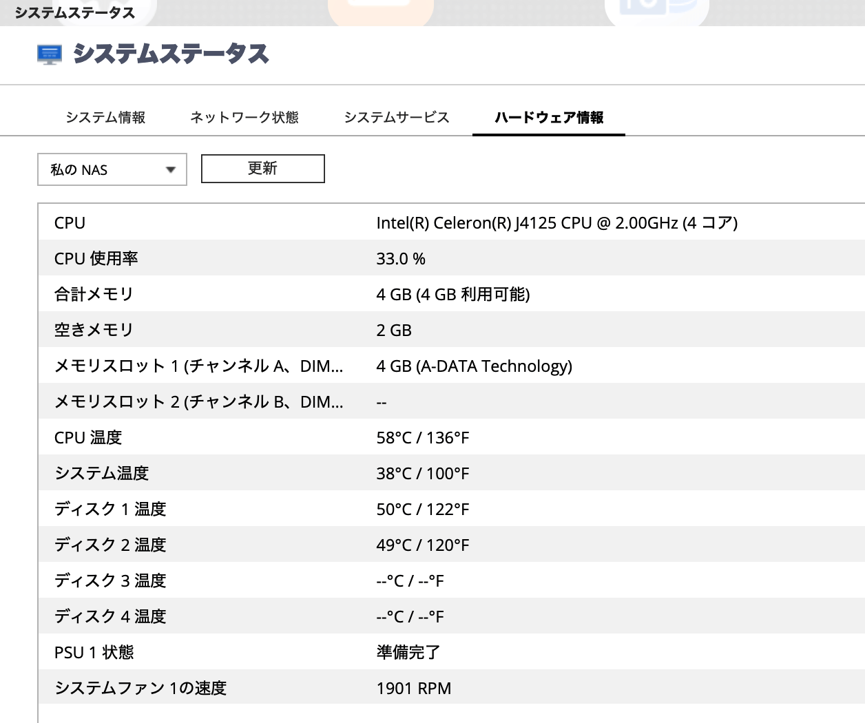 騒音が激しいときのシステムステータス